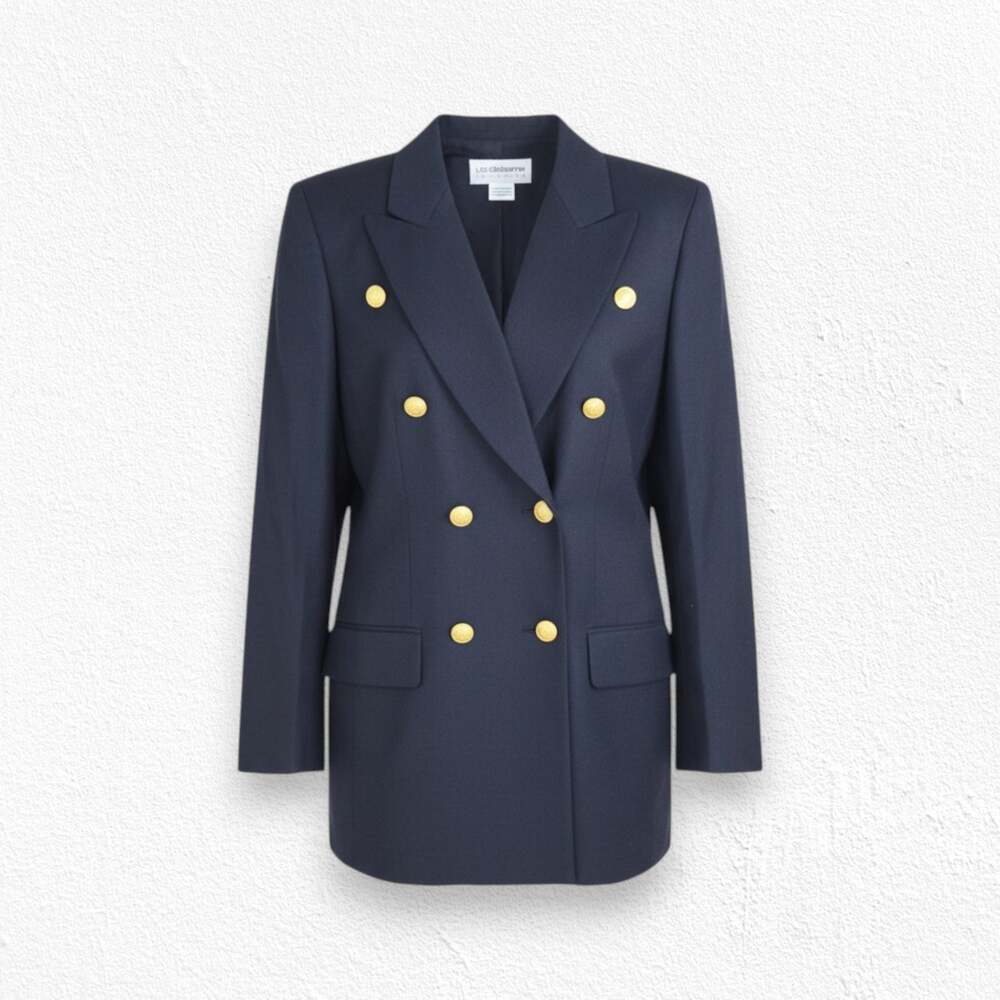Vintage 90s Navy Wool Gold Buttons Double Breasted Military Blazer Size 6 NWT